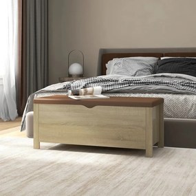 vidaXL Caixa arrumação c/ almofadão deriv. madeira 105x40x45 cm sonoma