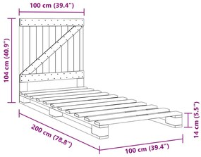 Estrutura de cama com cabeceira 100x200cm pinho maciço cinza
