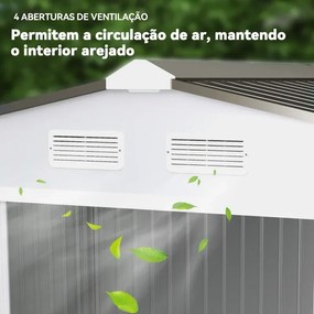 Abrigo de Jardim Exterior para Armazenamento de Ferramentas com 4 Janelas 277x195x192 cm Branco e Cinza Escuro