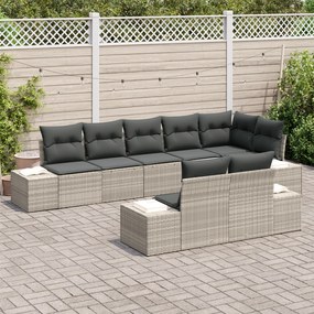 Conjunto de Sofás de Jardim de 8 Peças com Almofadas Cinza Claro de Po