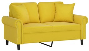 Sofá 2 lugares c/ almofadas decorativas 120 cm veludo amarelo