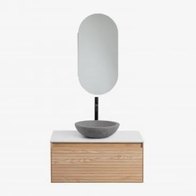 Conjunto De Móvel De Casa De Banho Em Madeira De Freixo Tedrik Castanho Fresno & Cimento Cinzento Redondo Ø40 Cm Tarsis & Ovalado - Sklum