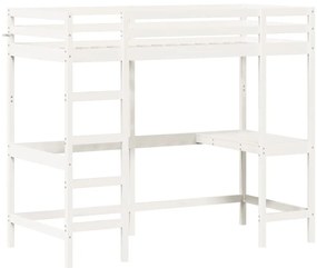 Cama alta com secretária 90x190 cm pinho maciço branco