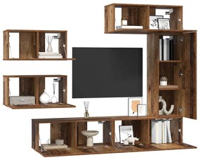 Conjunto de móvel de TV 6 pcs Madeira antiga 30.5 x 30 x 90 cm