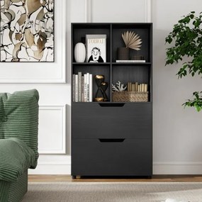 Estante com 4 cubos 70 x 33,5 x 130 cm com 2 gavetas com 5 níveis Design moderno em madeira para sala ou escritório Preto