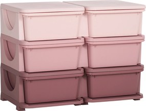 HOMCOM Organizador de Brinquedos com 6 Gavetas para Crianças com Bordas Arredondadas e Pegas a partir dos 3 anos 75x37x56,5 cm Rosa | Aosom Portugal