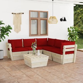 vidaXL 6 pcs conjunto lounge de paletes + almofadões madeira de abeto