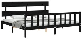 Estrutura de cama com cabeceira 200x200 cm madeira maciça preto