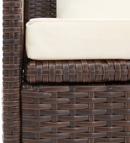 Espreguiçadeira jardim c/ almofadão+almofadas vime PE castanho