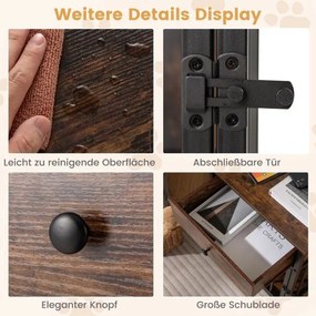 Gaiola para cães Mesa auxiliar para uso doméstico com estação de carregamento, porta, gaveta e tubos de metal castanho