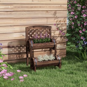 Floreira elevada com treliça quadrada de 2 níveis para terraço, varanda ou jardim, 42 x 49 x 80 cm, castanho