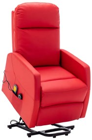 vidaXL Poltrona de massagens elevatória couro artificial vermelho