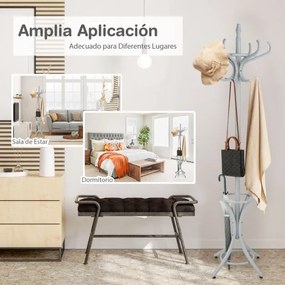 Cabide de madeira de 184 cm com suporte 12 cabides para pendurar roupa e chapéu para o quarto, hall de entrada, cinzento