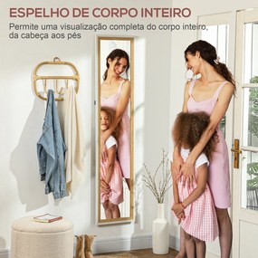 Espelho de Pé "Aksel" – 37x157 cm – Branco e Madeira Escura