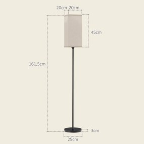 Candeeiro de pé para sala de estar com abajur bege com efeito de linho e interruptor de pé Ø 25 x 161,5 cm preto