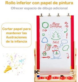 Quadro infantil de dupla face 3 em 1 com rolo de papel magnético, 2 gizes e outros acessórios de desenho 79 x 52,5 x 106,5 cm