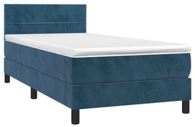 Cama com molas/colchão 90x190 cm veludo azul-escuro