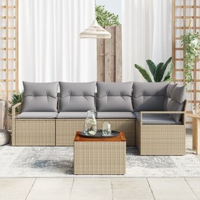 Conjunto de Sofá de Jardim de 6 Peças com Almofadas Bege Vime Polímero