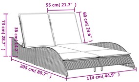 Espreguiçadeira c/ almofadões 114x205x73 cm vime PE cinza-claro