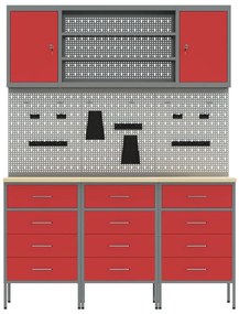 Conjunto de Bancada de Trabalho VidaXL com 7 Peças em Aço Vermelho
