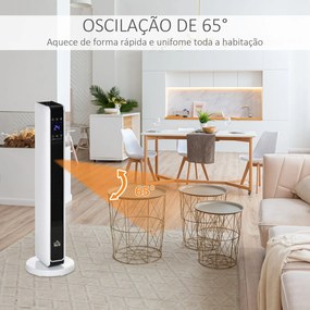 Aquecedor Cerâmico de Torre com Controlo Remoto - Branco - 21x21x73 cm