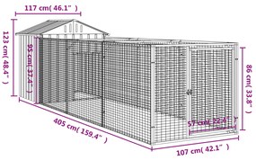 Casota para cães com telhado aço galvanizado cinzento-claro