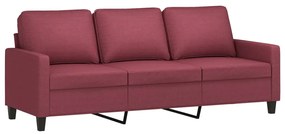 Sofá de 3 lugares com apoio de pés 180 cm tecido vermelho tinto