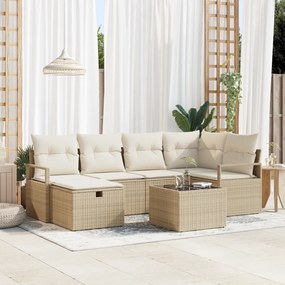 Conjunto de Sofás de Jardim de 7 Peças com Almofadas Bege Polyrattan,
