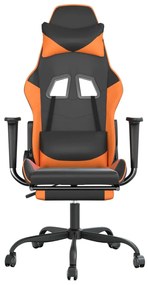 Cadeira gaming c/ apoio p/ pés couro artificial preto e laranja