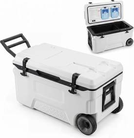 Geleira Portátil com Rodas, 74,5 x 41 x 40,5 cm, Capacidade de 50 L, Branco