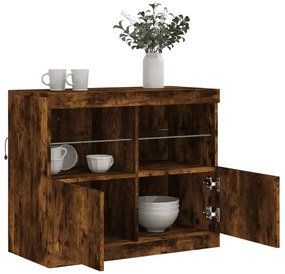 Aparador com luzes LED 81x37x67 cm carvalho fumado