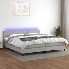 Cama box spring c/ colchão e LED 200x200 cm tecido cinza-claro