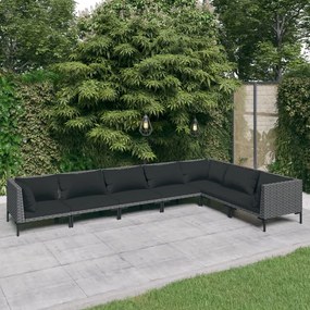 vidaXL 7 pcs conj. lounge jardim c/ almofadões vime PE cinzento-escuro