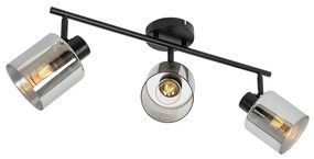 Candeeiro de teto com focos ajustáveis preto com vidro fumê 3 luzes - Laura Art Deco