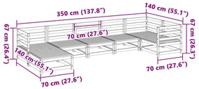7 pcs conjunto sofás de jardim madeira de pinho castanho cera