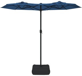Guarda-sol de jardim c/ cabeça dupla/LED 316x240 cm azul-ciano