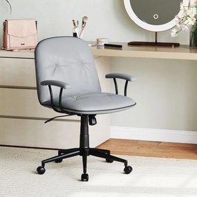 Cadeira de escritório ajustável para casa com função de balanço, braços acolchoados e rodas suaves, cinza