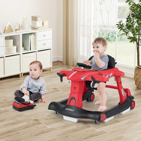 Andador 6 em 1 para bebés de 6 a 18 meses, dobrável, com tema de avião, altura ajustável, bandeja para refeições, centro de atividades conversível, ve