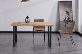 Mesa de jantar fixa, sala de estar, modelo NORDISH, topo em carvalho maciço Nordish de 54 mm de espessura, pés metálicos, mede 140x80x76cm de altura.