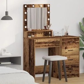 mesa de maquiagem vidaXL com luzes LED em madeira antiga 50x41x135 cm