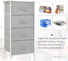 HOMCOM Organizador de Cômoda com 4 Gavetas Mesa de cabeceira para quar