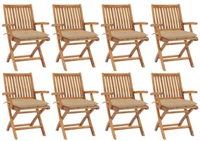 vidaXL Cadeiras de jardim dobráveis c/ almofadões 8 pcs teca maciça