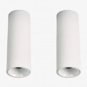 Pack De 2 Apliques De Teto Led De Superfície Redondos Ø5,7 Cm Para Exterior Em Alumínio Luisiana Branco & Branco Frio 4000k & 8 W & 38º - Sklum