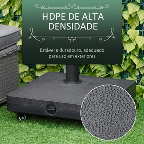 Base para Chapéu de Sol com 4 Rodas Bloqueáveis Recarregável de Areia 18 kg ou Água 16 kg  45x45x39 cm Preto