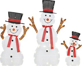 Outsunny Família de 3 bonecos de neve natalinos, Decoração Externa, Luzes LED, Estacas, à prova d'água, Aço, Poliéster, Branco | Aosom Portugal