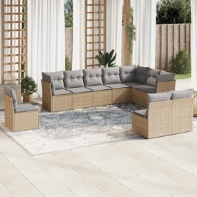10 pcs conjunto de sofás p/ jardim com almofadões vime PE bege
