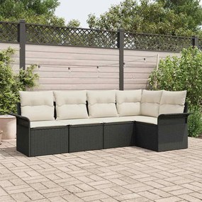 vidaXL Conjunto de Sofás de Jardim com 5 Peças e Almofadas em Rattan Sintético Preto.
