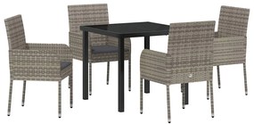Conjunto de Jantar de Jardim com 5 Peças e Almofadas Cinza Polirattan
