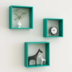 vidaXL Prateleiras de parede em forma de cubo 3 pcs azul