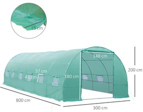 Estufa tipo Túnel 8x3x2m Aço e PE 140 g/m² Estufa para Cultivo de Plan